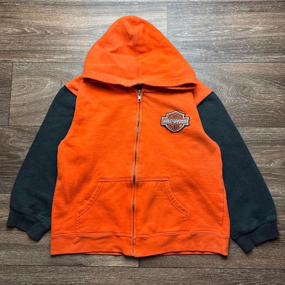 Kids Black & Orange Harley Davidson Orange & Black Color-Blocked Zip-Up Hoodie